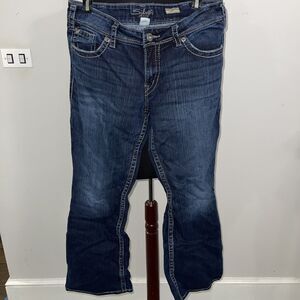 Silver Jeans Women 32x30 Suki Surplus Bootcut Blue Denim Flap Pockets